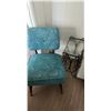 Image 1 : Upholstered Side Chair and Wrought Iron Magazine Rack with Plexi Glass Top