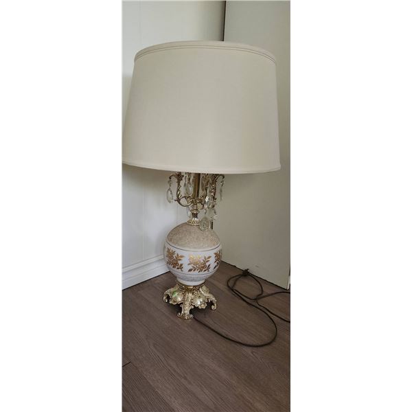 Decorative Vintage Table Lamp with Gold-Tone Metal Base, Floral Glass Body 31" Tall