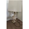 Image 2 : Decorative Vintage Table Lamp with Gold-Tone Metal Base, Floral Glass Body 31" Tall
