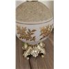 Image 3 : Decorative Vintage Table Lamp with Gold-Tone Metal Base, Floral Glass Body 31" Tall