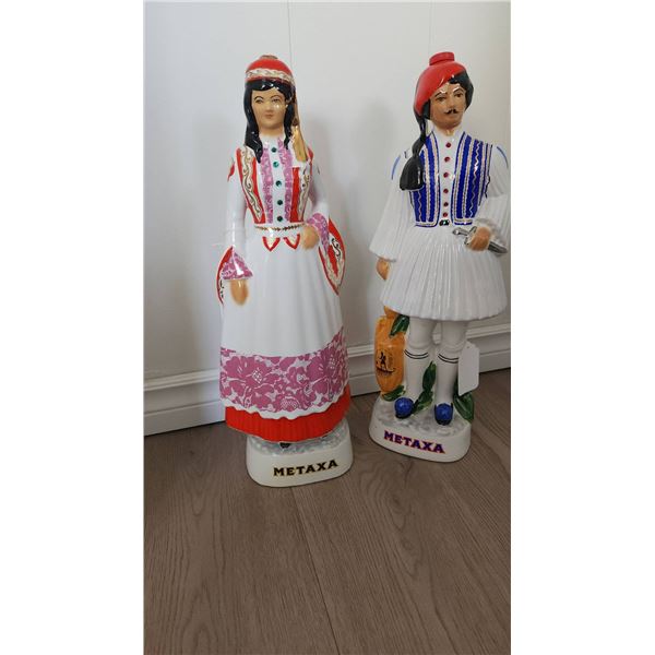 Metaxa Painted Ceramic Liquor Bottles in Traditional Costume, Signs of Use