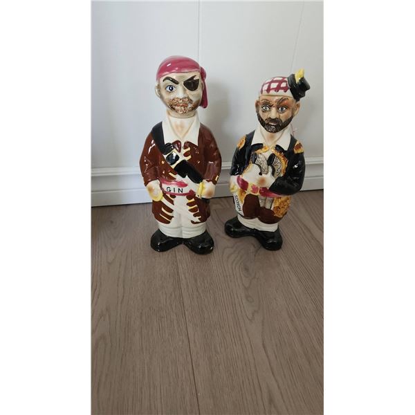 Ceramic Pirate Decanter Bottles Marked Japan with Cork Stoppers