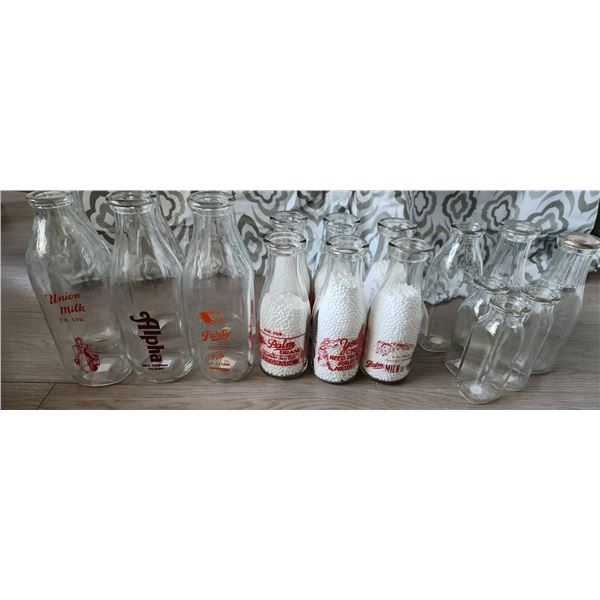 Vintage Milk Bottles: Alpha, Palm, Union, Purity and Unmarked Various Sizes