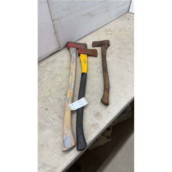 Three Axes with Wood and Painted Handles