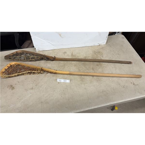 2 Rawhide and wood Antique Lacrosse Sticks