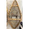 Image 7 : Vintage Canadian Huron Style Wood and Woven Rawhide Netting Snowshoes, 43” In Length