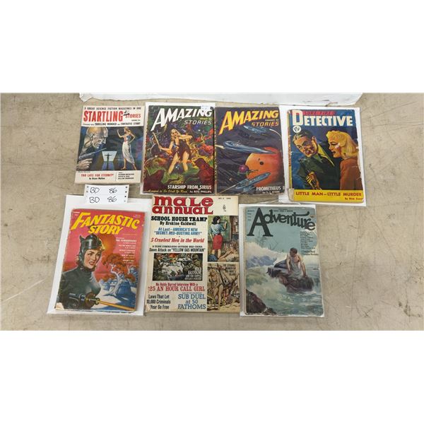 7 Vintage 1940s/50s Pulp Magazines, 2 Amazing Stories, Fantastic Story, Startling Stories