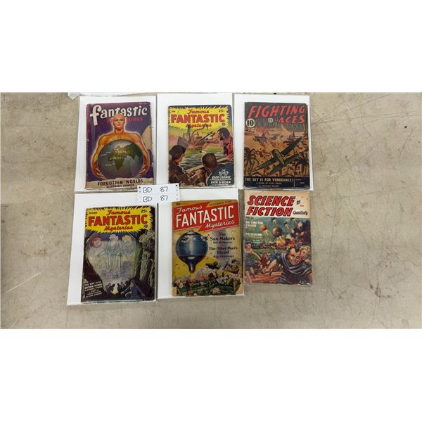 6 Vintage 1940s/50s Pulp Magazines, 3 Fantastic Mysteries, Fantastic Adventures, Science Fiction