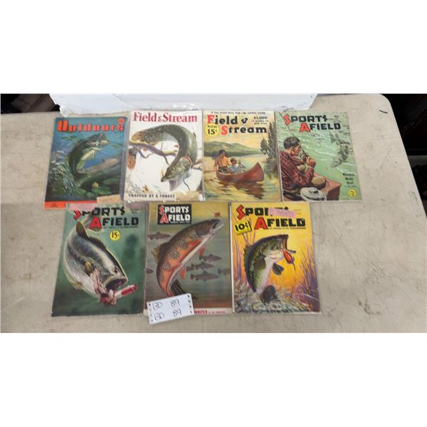 7 Vintage 1930s/40s and 50s Fishing/Hunting Magazines: Sports Afield, Field and Stream, and