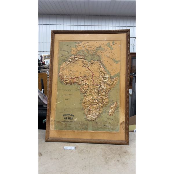 Large Antique 1907 Raised Relief Topographical Map Of Africa, 4’ tall 34.5” wide in Original Wood