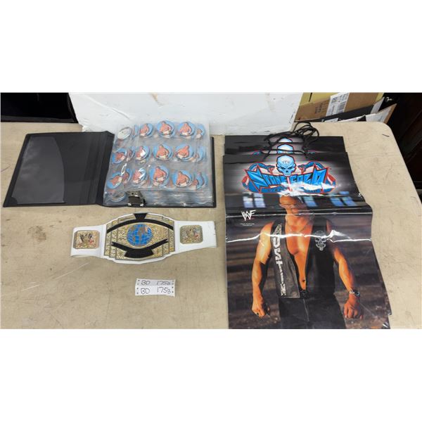 Large Lot of Hulk Hogan AWA Badges and 2012 WWE Heavyweight Belt