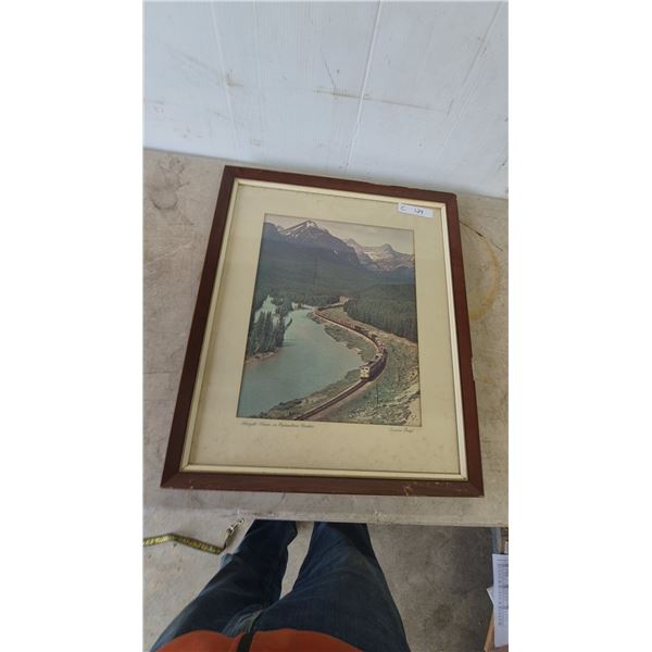 Framed "Freight Train in Canadian Rockies" Print by Christian Borge, Canadian Pacific 22”×26”