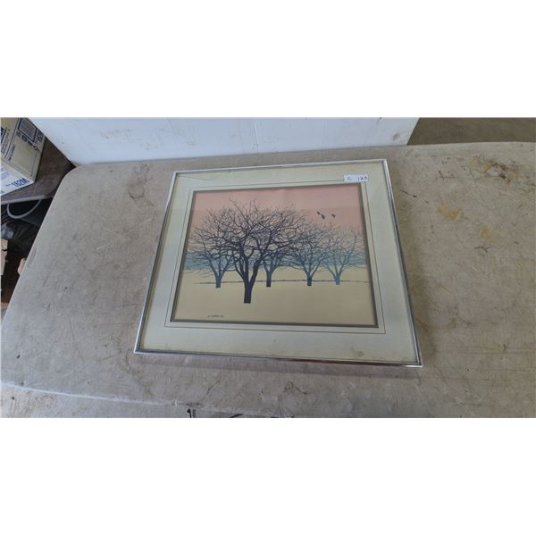 Framed "Sorjani 1962” Print with Trees and Birds, 22”×26”
