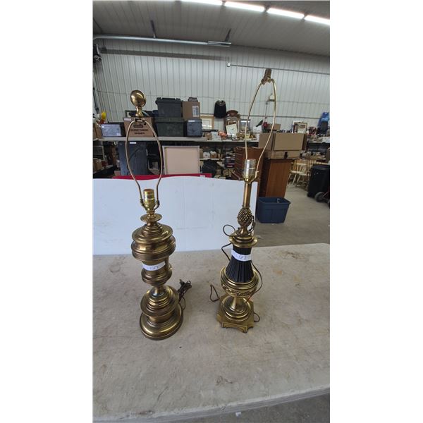 Pair of Stiffel Brass Table Lamps, One with Black Pleated Base