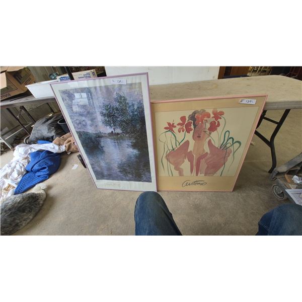 Two Framed Prints: Monet's Seine at Argenteuil and Lopez's Woman with Flowers