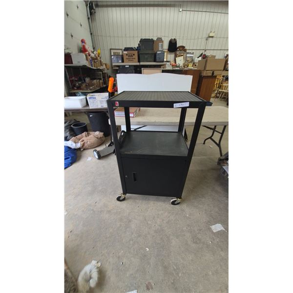 Black Mobile Projector Stand Cart with Power Strip and Locking Cabinet