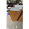 Image 2 : Pair of Wood and Frosted Glass Display Pedestals. 44”×18”×18”