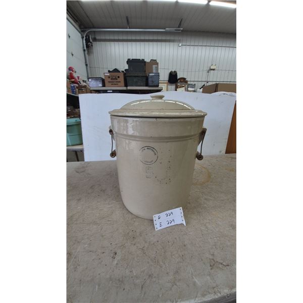 Alberta Pottery 5 Gallon Crock with Lid and Wood Handle