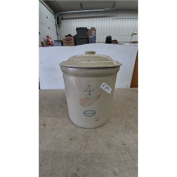 Red Wing Union Stoneware Co. 4 Gallon Crock with Lid and Wing Logo