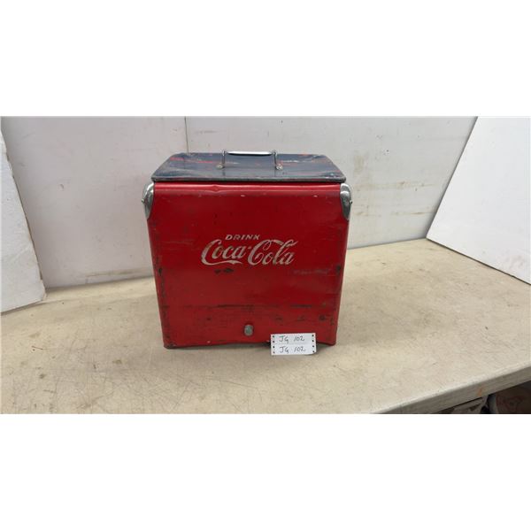 Vintage 1950s Coca-Cola "Drink Coca-Cola" Red Metal Portable Ice Chest Cooler With Bail Handles
