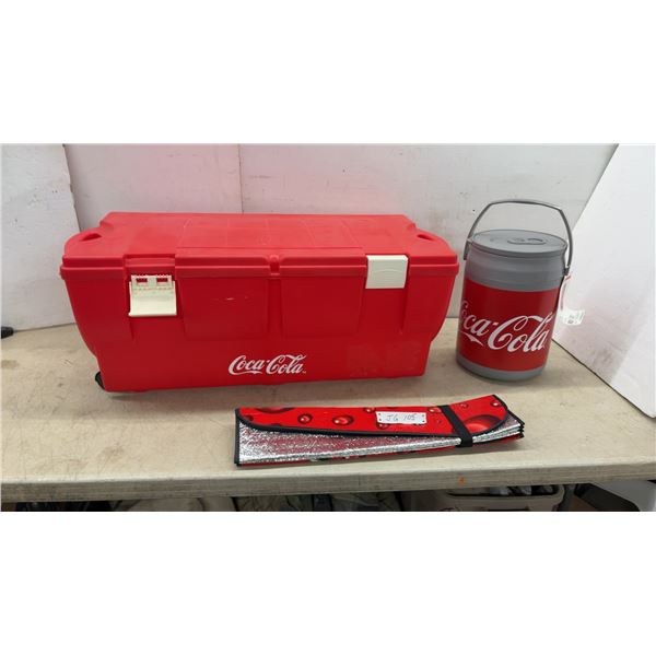 Coca-Cola Wheeled Bin 14 × 37 × 16” Can-Shaped Plastic Container, and Foldable Windshield Shade