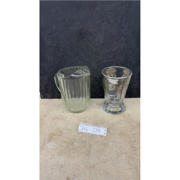 Silver Overlay Heavy Glass Vase 7” Tall, and silver Draft Beer Jug, both Problem Free, No Chips