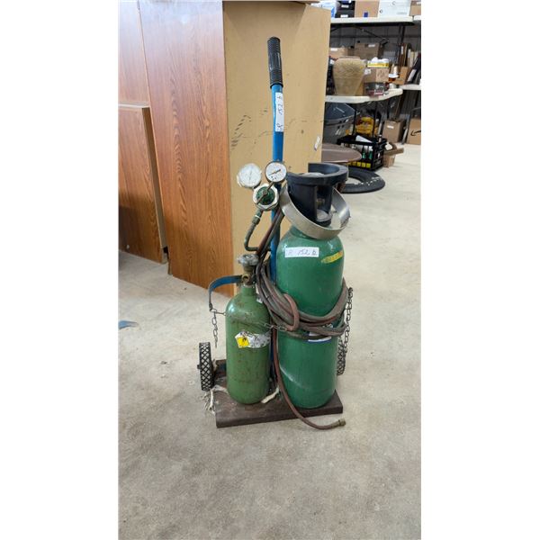 Oxy-Acetylene Welding and Cutting Torch Rig with Two Cylinders, Regulators, Hoses, and Cart