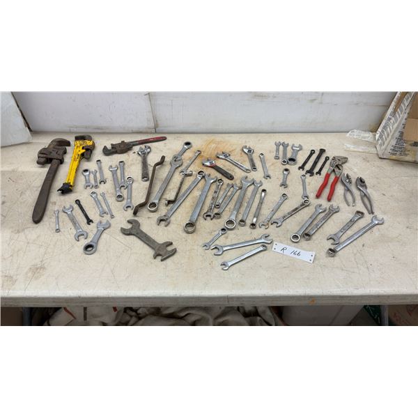 Assortment of Wrenches, Pipe Wrenches, Combination Wrenches, Adjustable Wrenches, Pliers