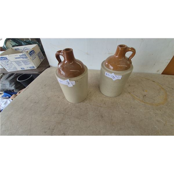 Two Stoneware Jugs with Brown Glaze and Handles