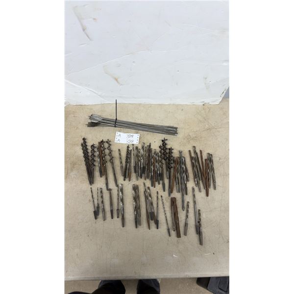 Mixed Lot of Drill Bits Including Spade Bits, Auger Bits, Twist Bits