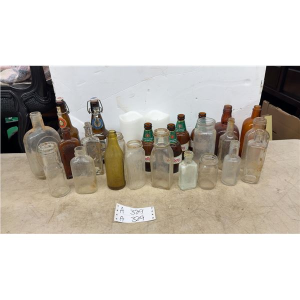 Assortment of Vintage Glass Bottles Including Heidelberg Beer, Michelob, Pilsner Urquell