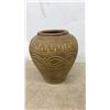 Image 4 : Traditional Ceramic Pot with Etched Leaf and Wave Motifs, Mottled Brown and Tan Glaze