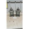 Image 1 : Pair of Decorative Brushed Silver-Tone Metal and Glass Candle Lanterns with Hinged Doors