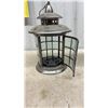 Image 5 : Pair of Decorative Brushed Silver-Tone Metal and Glass Candle Lanterns with Hinged Doors