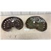 Image 1 : Pair of Vintage Metal Pan Tractor Seats with Ventilation Holes and Central Mounting Plates
