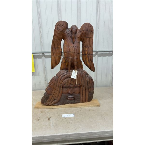 Hand-Carved Wooden African Vulture God Sculpture - 32” Tall