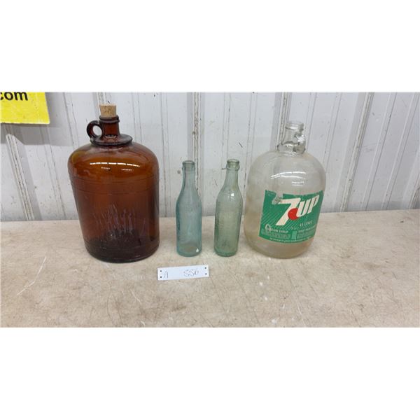 Amber Glass Gallon Jug, E.L. Drewry Soda Bottle and Unlabeled Soda Bottle, 7UP 4.5 Litre Syrup Jug