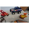 Image 2 : Vintage Toys: Blue Off-Roader 4x4 Truck, Red Tractor, and Orange Tanker Truck