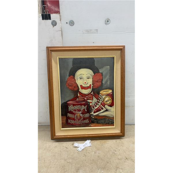 Framed Oil Painting Signed "Doodles" Khartum Komedians Shriner Clown With Sneaker Fund Bank