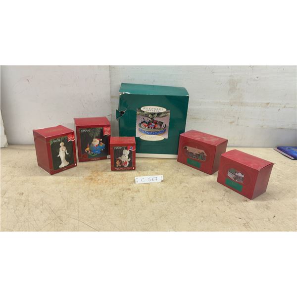 Hallmark Keepsake Holiday Express Tree Base and Carlton Cards Christmas Ornaments