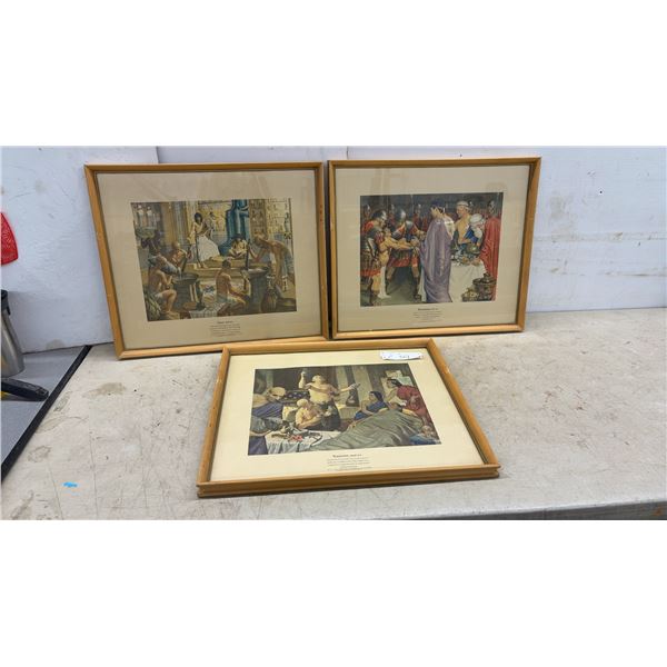 A History of Pharmacy in Pictures: 3 Framed Prints, "Mithridates, 100 B.C.", "Egypt, 1500 B.C.