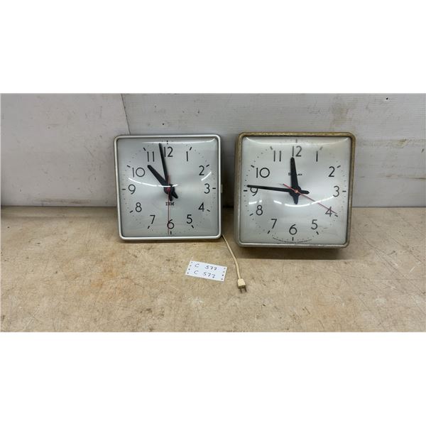 Pair of Vintage IBM and Simplex Program Wall Clocks, 120 Volt, 60 Cycle