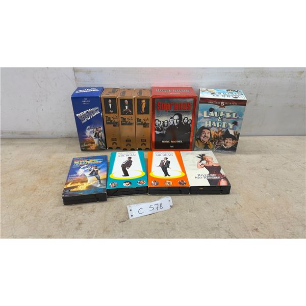 VHS’s, Back to the Future Trilogy, Godfather, Sopranos, Laurel and Hardy, Mr. Bean