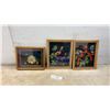 Image 1 : Three Framed Art Pieces: Two Mexican Feather Bird Art and Shell Flower Bouquet, Largest 12 × 10”