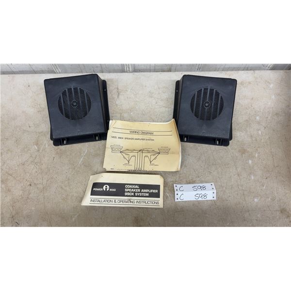 Power Mag Coaxial Speaker Amplifier 990X System, 2 Speakers, Wiring Diagram and Instructions
