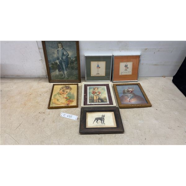 7 Framed Prints, Gainsborough's "The Blue Boy," Watts' "Hope," and More, Largest 13 × 10”