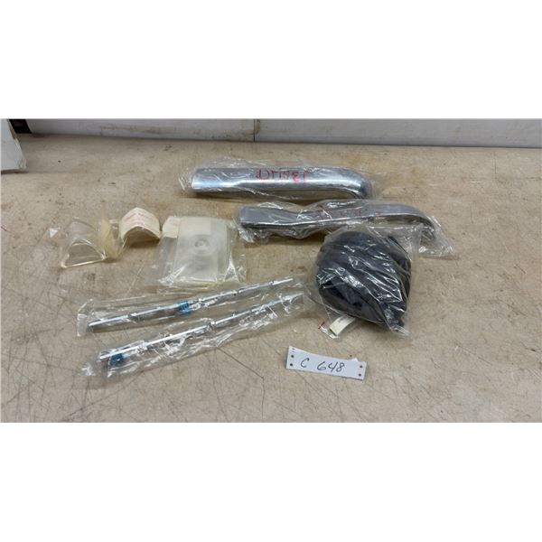 1957 Chevrolet Bel Air NOS Front Fender Top Moldings, Script Emblems, Lenses