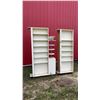 Image 1 : Two White Wood Display Shelves, One with Cabinet and Three Round Tiered Shelves 78 × 45 × 12