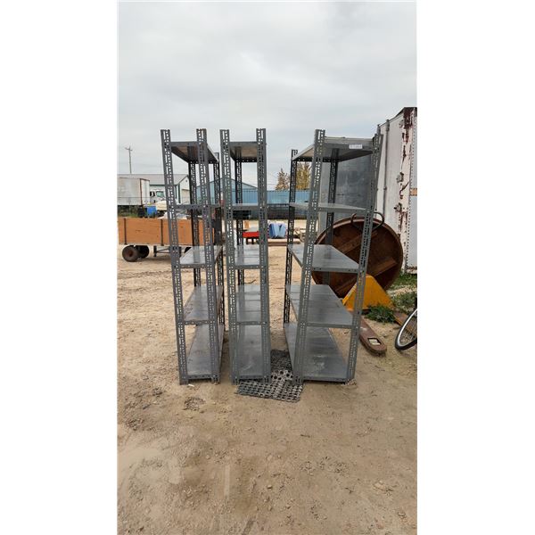 Three Metal shelf Units, Two @ 69 × 48 × 12” and 69 × 48 × 17 1/2