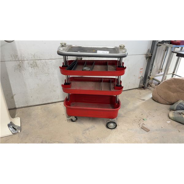 Three-Tier Rolling Oil Can Service Cart, 34 × 13 1/2 × 26”